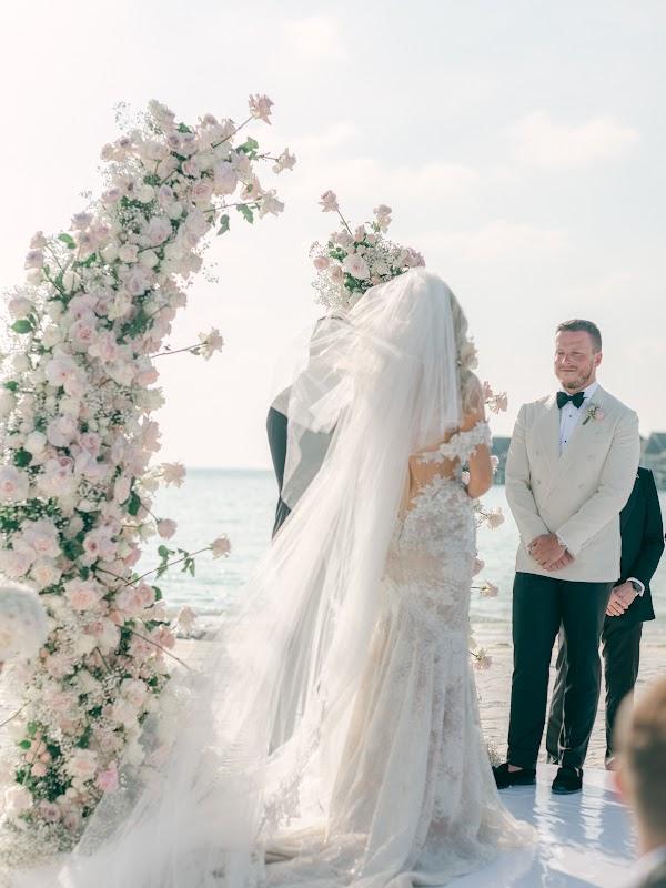 Bride, Flower, Wedding dress, Bridal veil