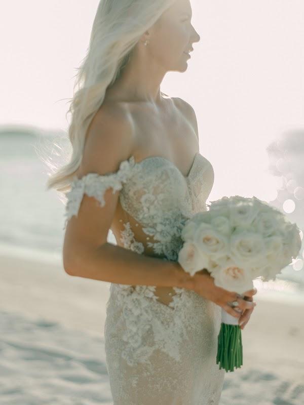 Shoulder, Dress, Flower, Wedding dress